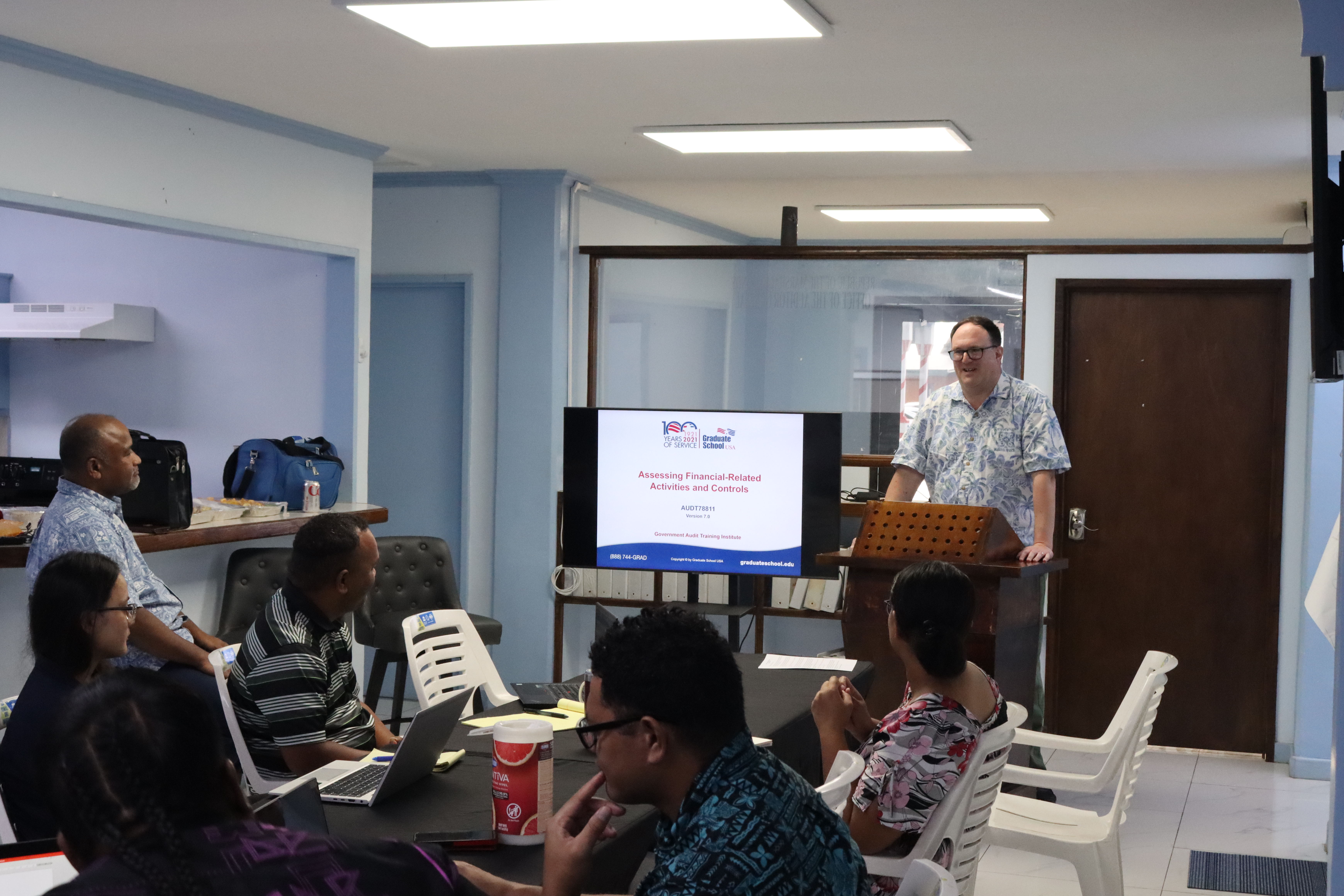 Instructor Drummond Kahn with RMI OAG staff during the training sessions.